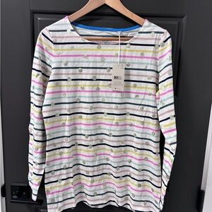NWT Boden Striped Long Sleeve Top with Polka Dots, size 10